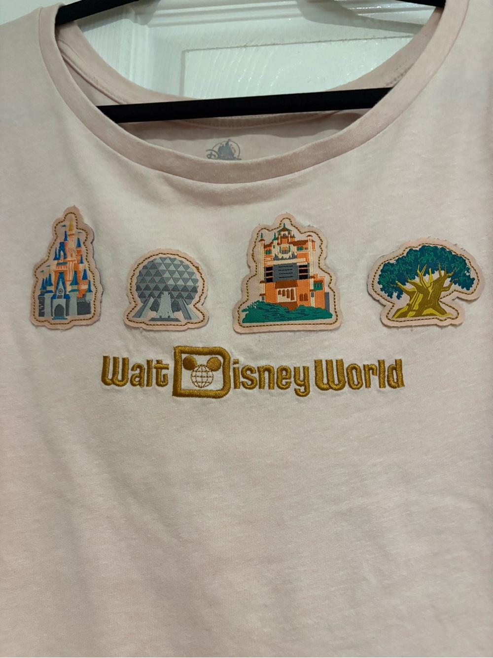 Disney Park Icons Pink Tee with Walt Disney World Embroidered Patches-SOFT - Picture 2 of 4